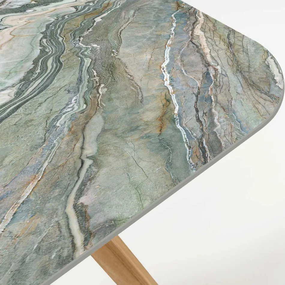 Udendørsbord med træbund og Royal Peacock keramisk plade - Infinity Viadurini