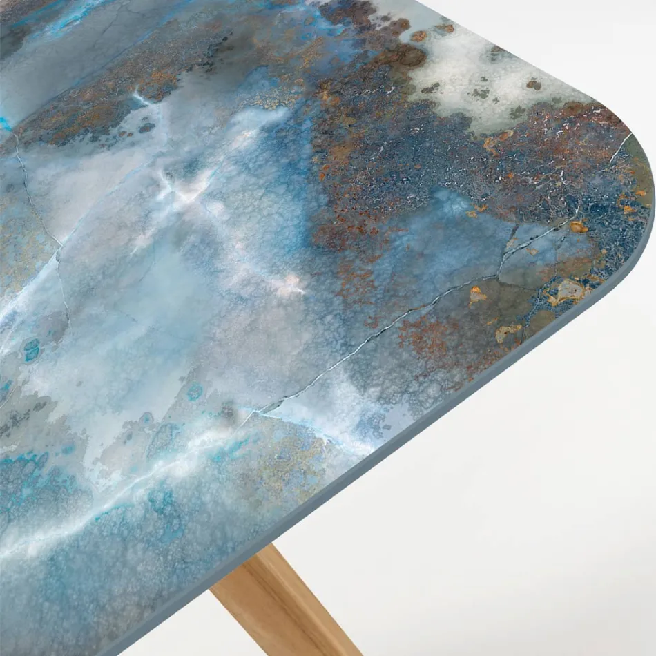 Udendørsbord med træbund og keramisk top tordenvejr - Infinity Viadurini