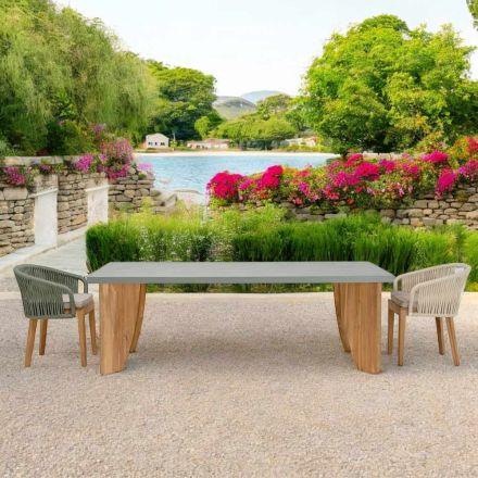 Udendørs bord i Okumè mikrocement og teak finish lavet i Italien - blyant Viadurini