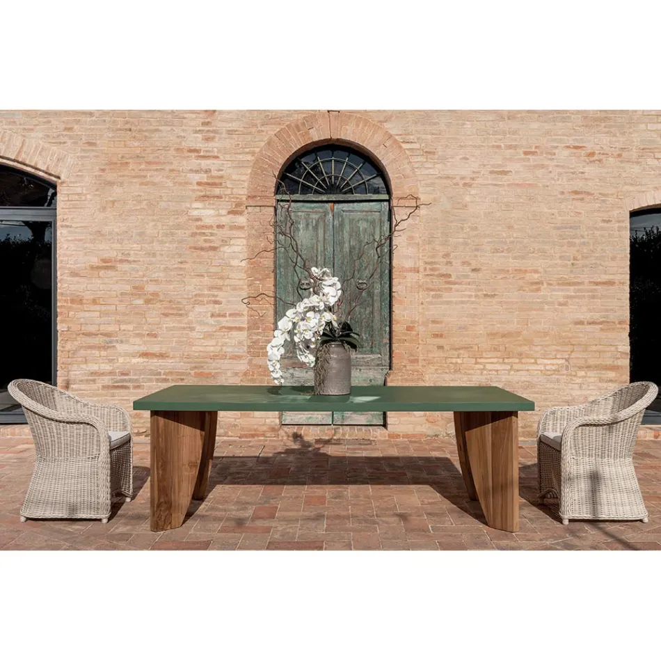 Udendørs bord i Okumè mikrocement og teak finish lavet i Italien - blyant Viadurini