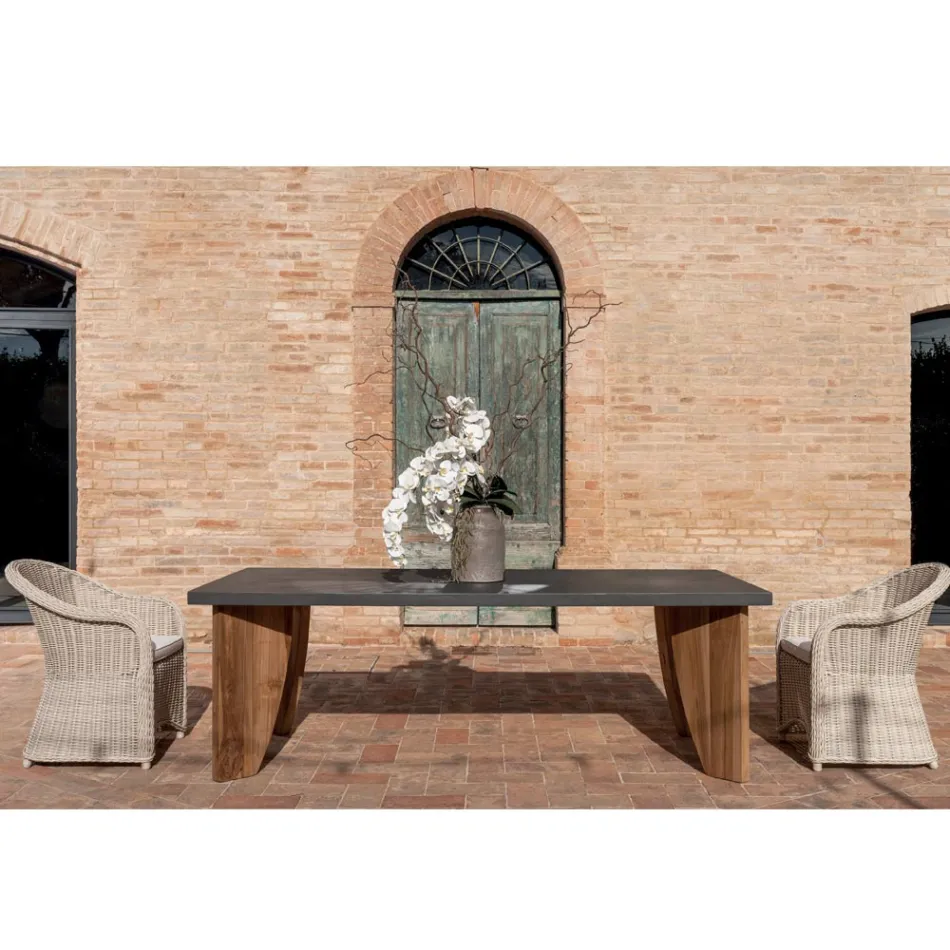 Udendørs bord i Okumè mikrocement og teak finish lavet i Italien - blyant Viadurini