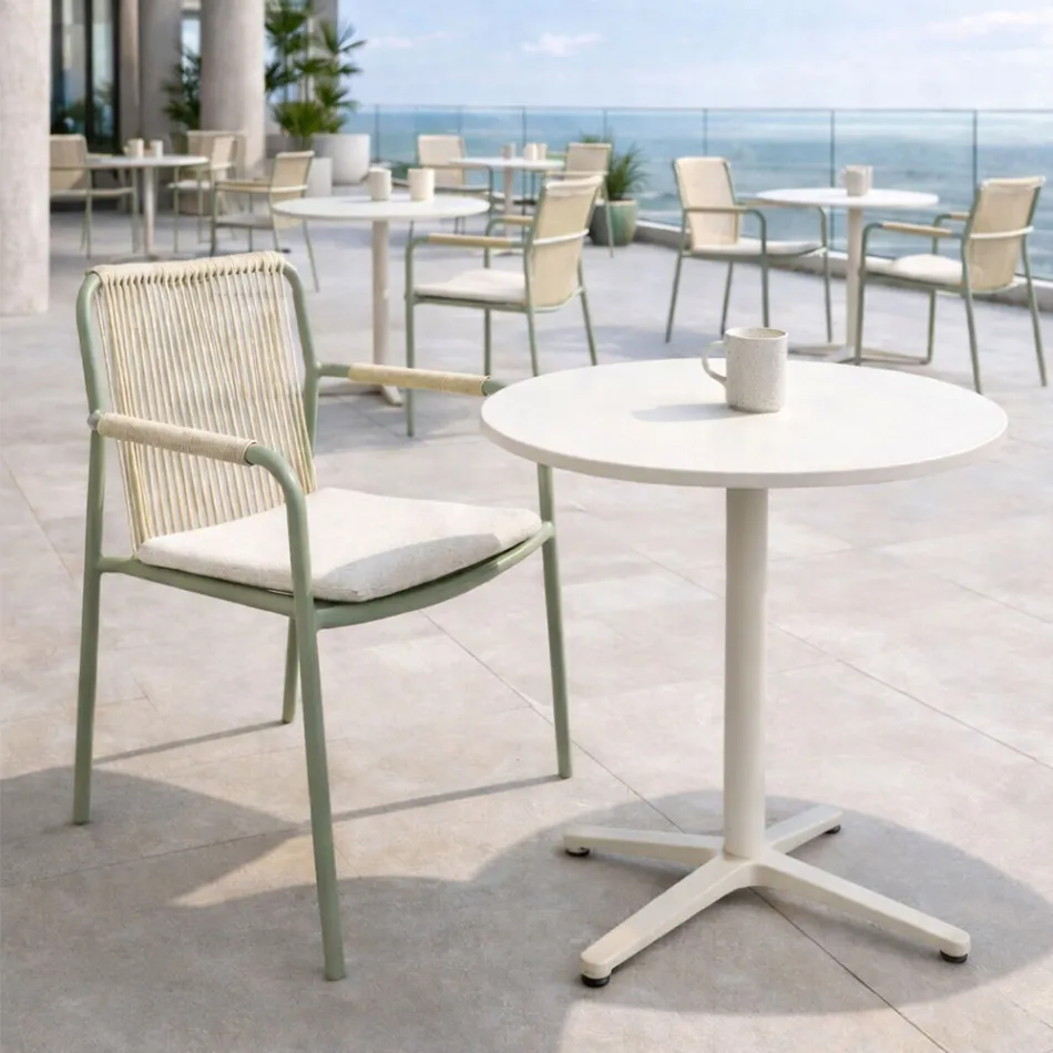 Rundt udendørs bord med en diameter på 75 cm i beige aluminium - Brisea Viadurini