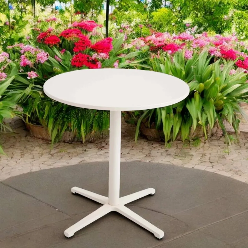 Rundt udendørs bord med en diameter på 75 cm i beige aluminium - Brisea Viadurini