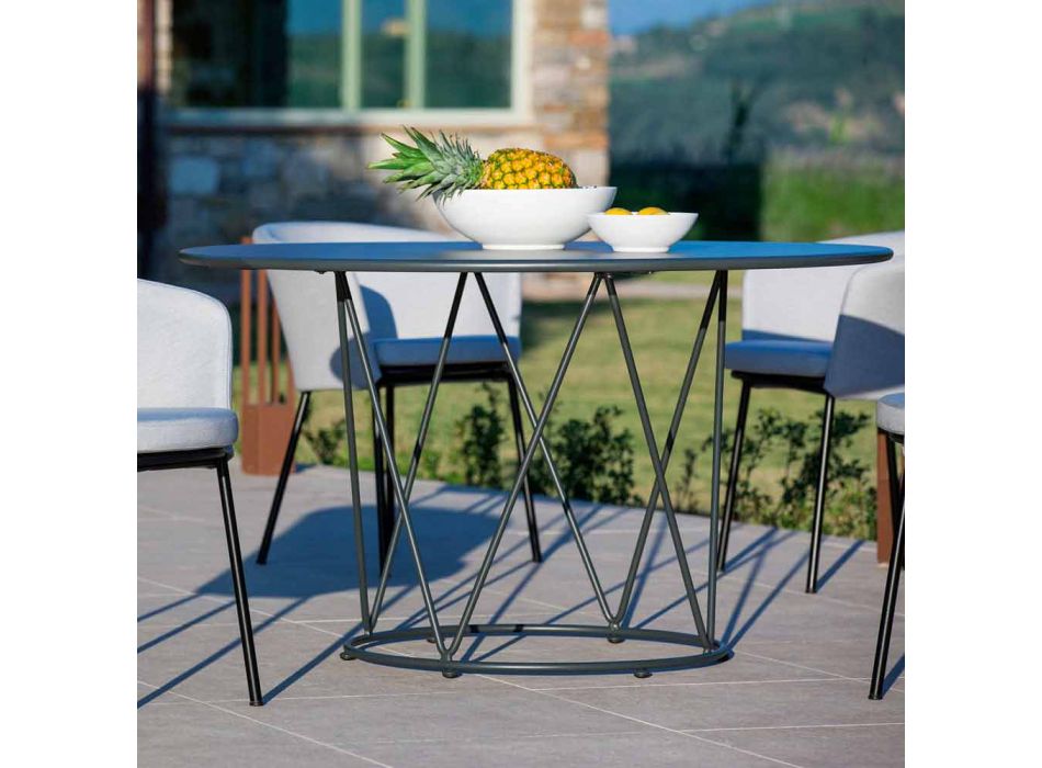 Rundt moderne udendørs bord i malet metal fremstillet i Italien - Ibra Viadurini