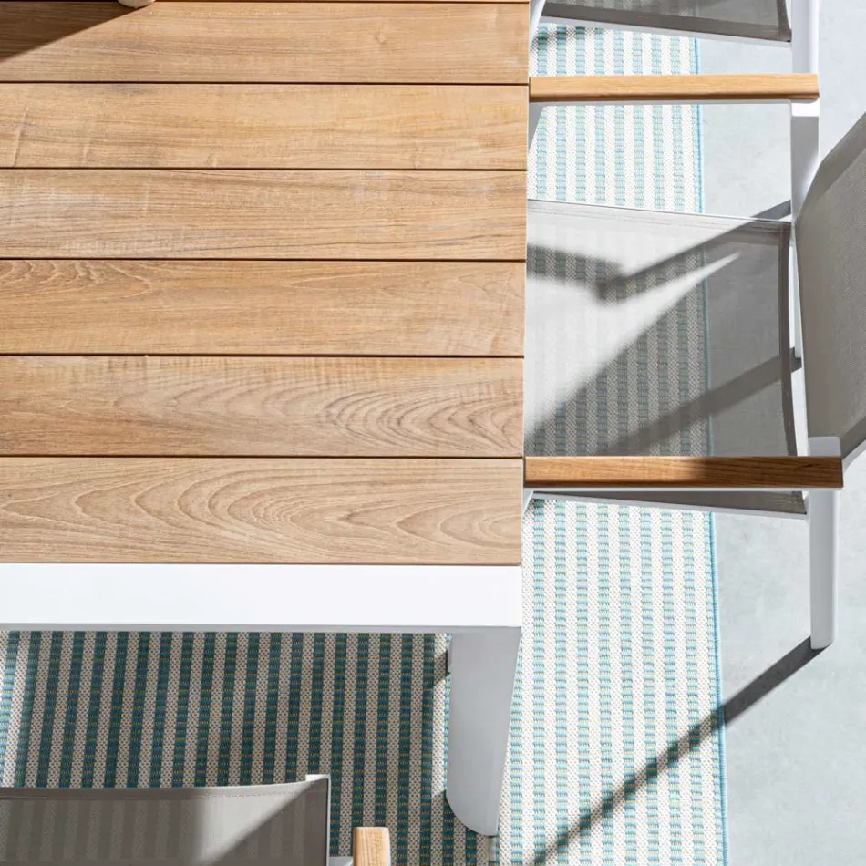 Havebord 180x90 cm med aluminiumsfod og teakplade - Mean Viadurini