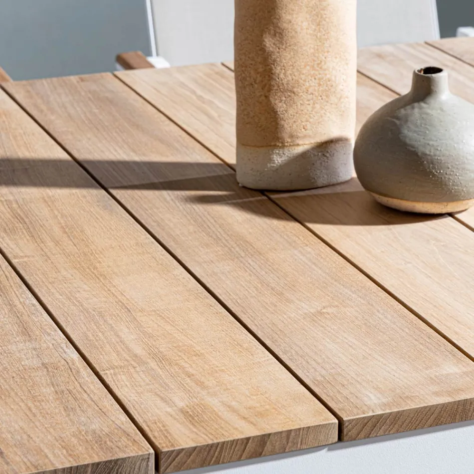 Havebord 180x90 cm med aluminiumsfod og teakplade - Mean Viadurini