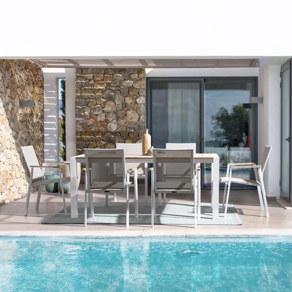 Havebord 180x90 cm med aluminiumsfod og teakplade - Mean Viadurini