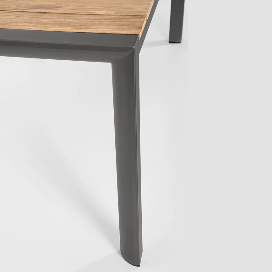 Havebord 180x90 cm med aluminiumsfod og teakplade - Mean Viadurini