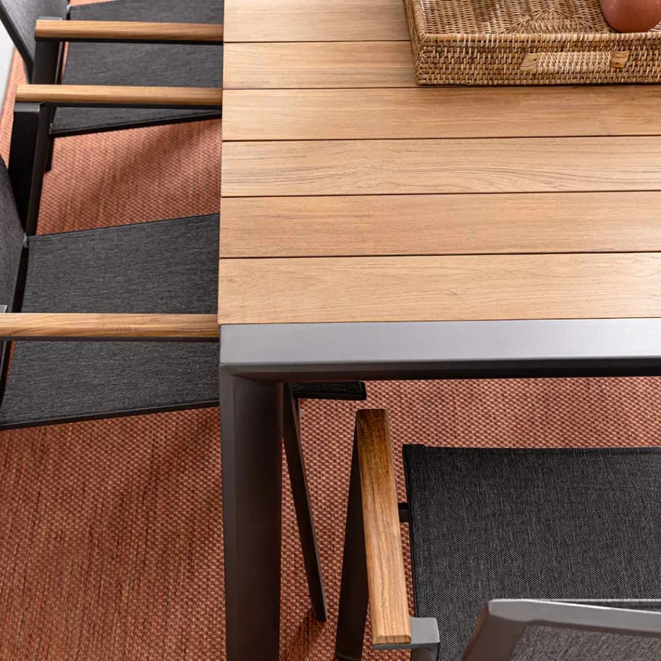 Havebord 180x90 cm med aluminiumsfod og teakplade - Mean Viadurini