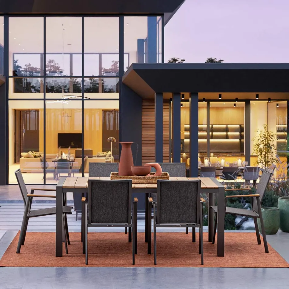 Havebord 180x90 cm med aluminiumsfod og teakplade - Mean Viadurini