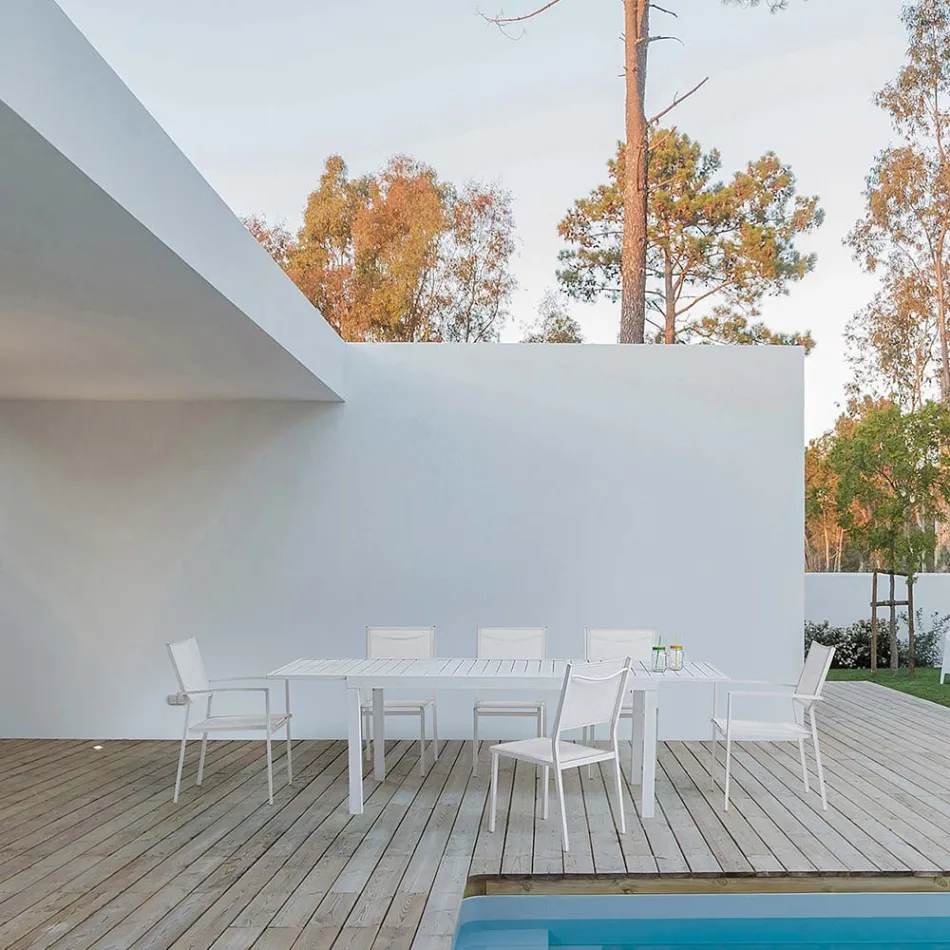 Udtrækkeligt havebord op til 240 cm i hvid eller taupe aluminium - Franz Viadurini