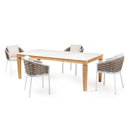 Havebord med 4 stole i aluminium og vævning - Artes Viadurini