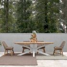 Havebord med teakplade og aluminiumsfod, Homemotion - Leotto Viadurini