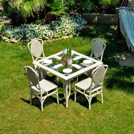 Bord med glasplade havedesign Romeo, håndlavet Viadurini