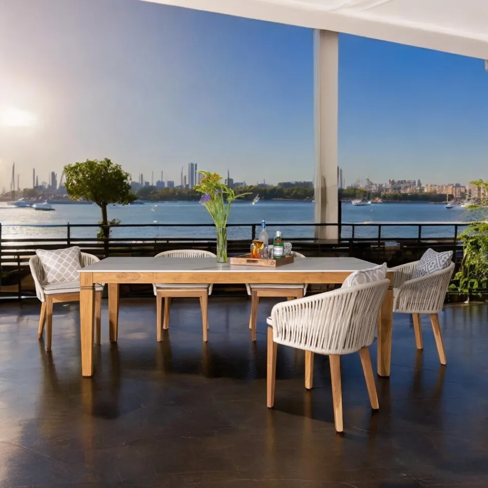 Havebord i naturlig teak og keramikplade - Artes Viadurini