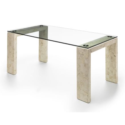 Moderne interiørbord i glas og fossilsten - Mistra Viadurini