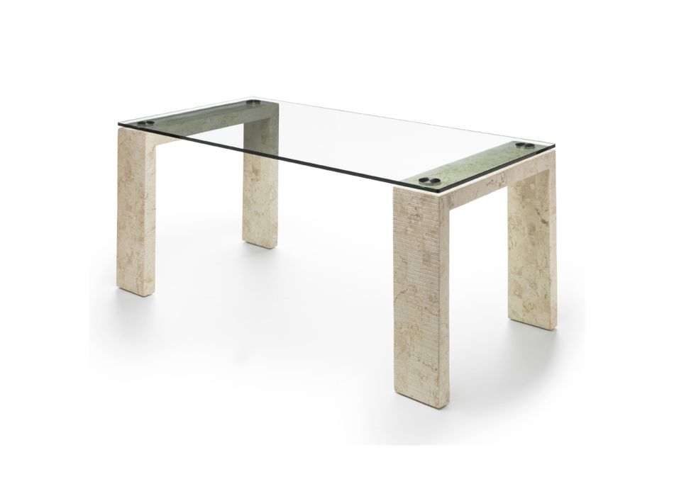 Moderne interiørbord i glas og fossilsten - Mistra Viadurini