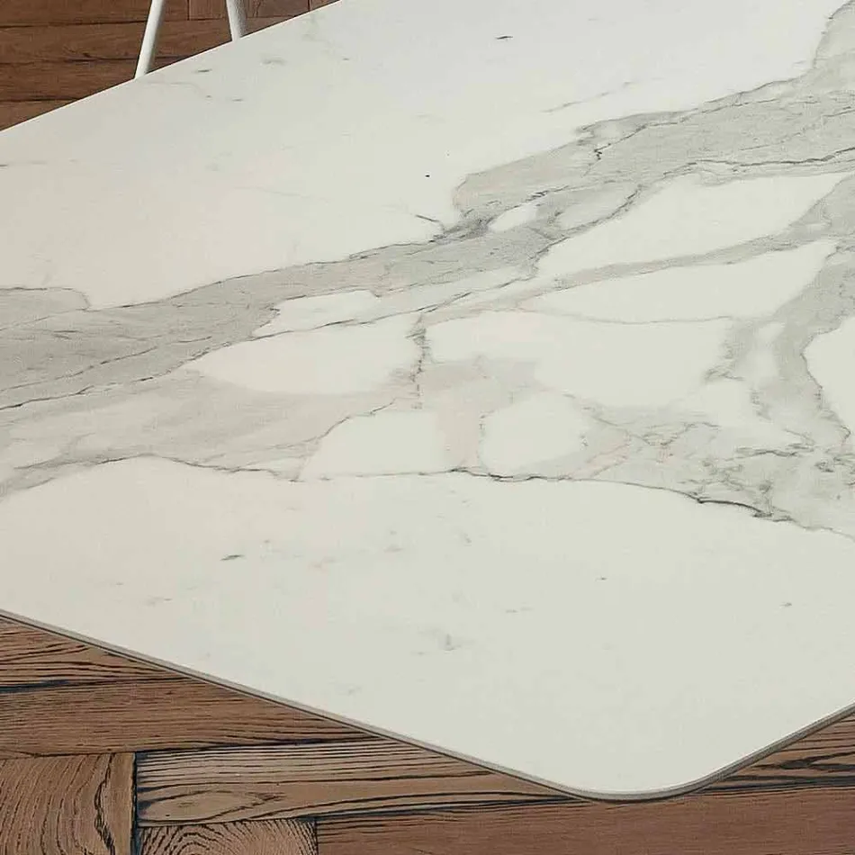 Tønde Spisebord i Laminam og Syntetisk Marmor Fremstillet i Italien - Brontolo Viadurini