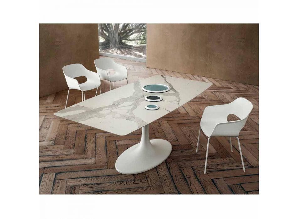 Tønde Spisebord i Laminam og Syntetisk Marmor Fremstillet i Italien - Brontolo Viadurini