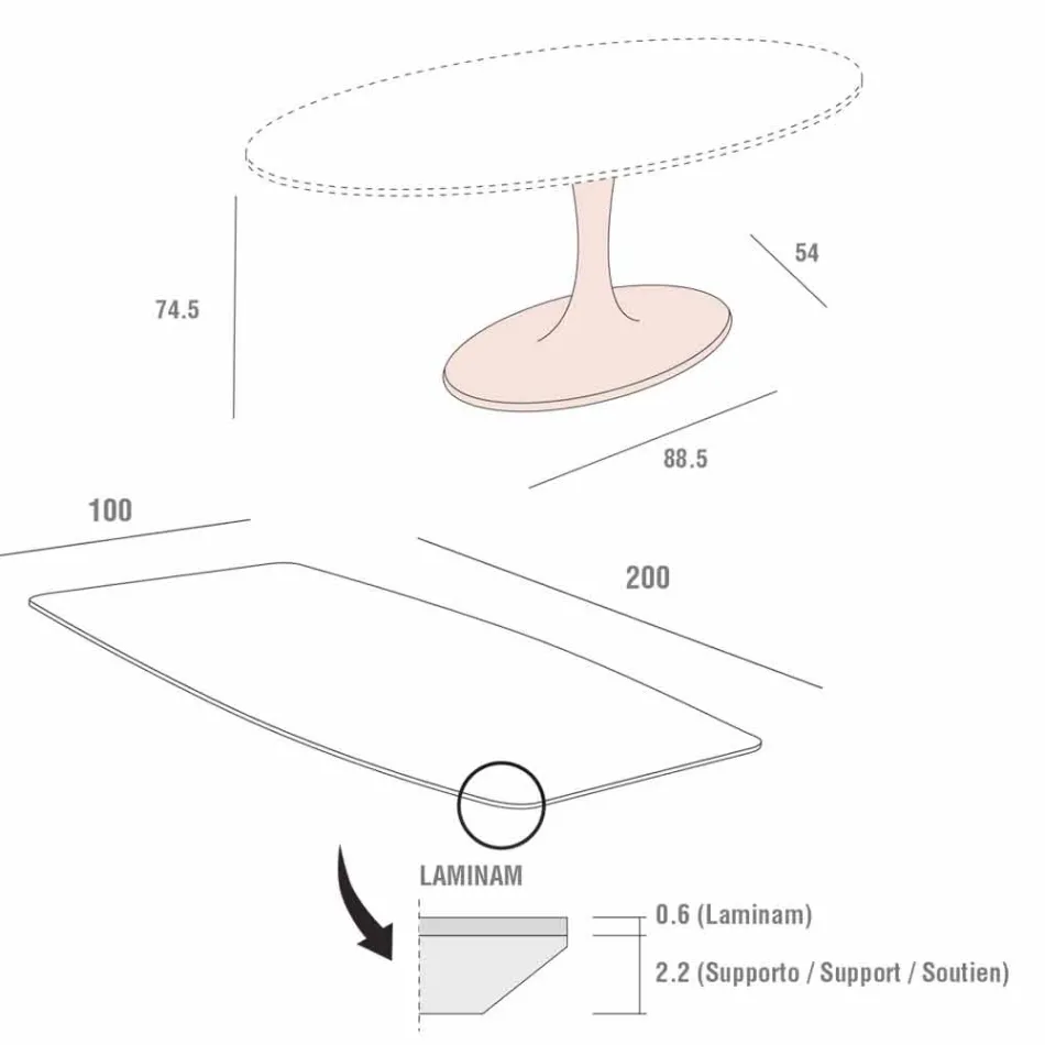 Tønde Spisebord i Laminam og Syntetisk Marmor Fremstillet i Italien - Brontolo Viadurini
