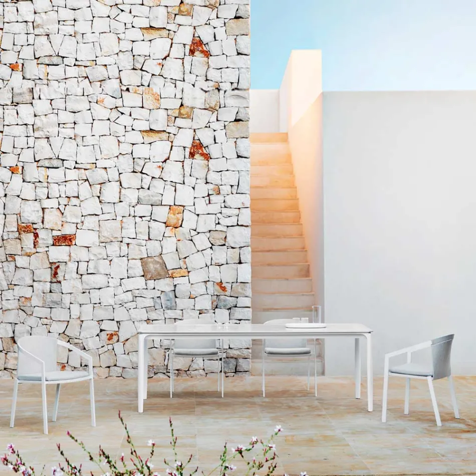 Udtrækkeligt udendørs spisebord 318 cm i aluminium og stentøj - Filomena Viadurini