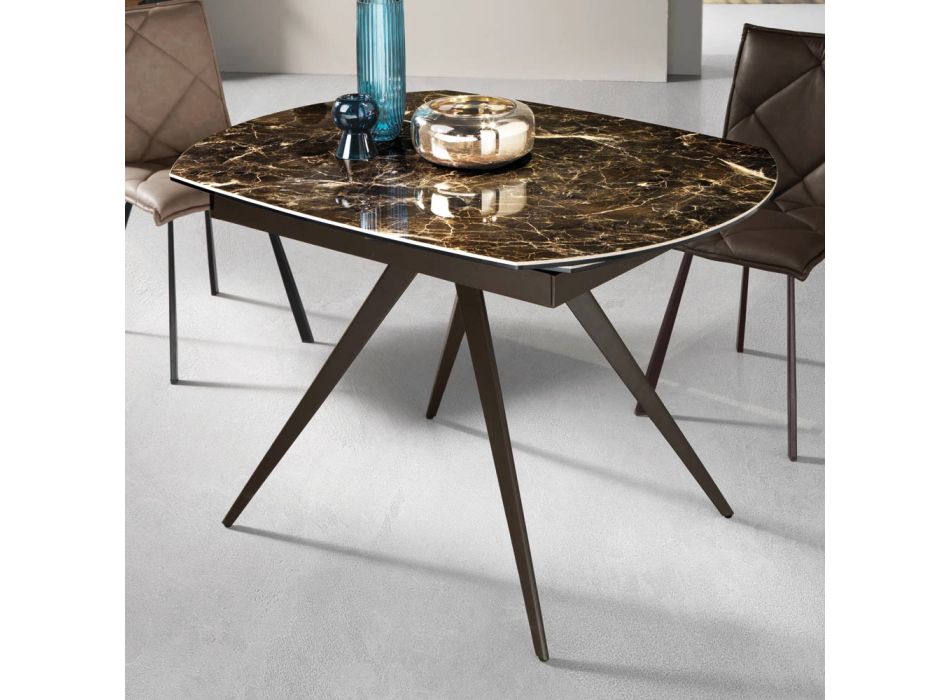 Spisebord Kan udvides til 180 cm i Grès med metalunderstell - Beatriz Viadurini