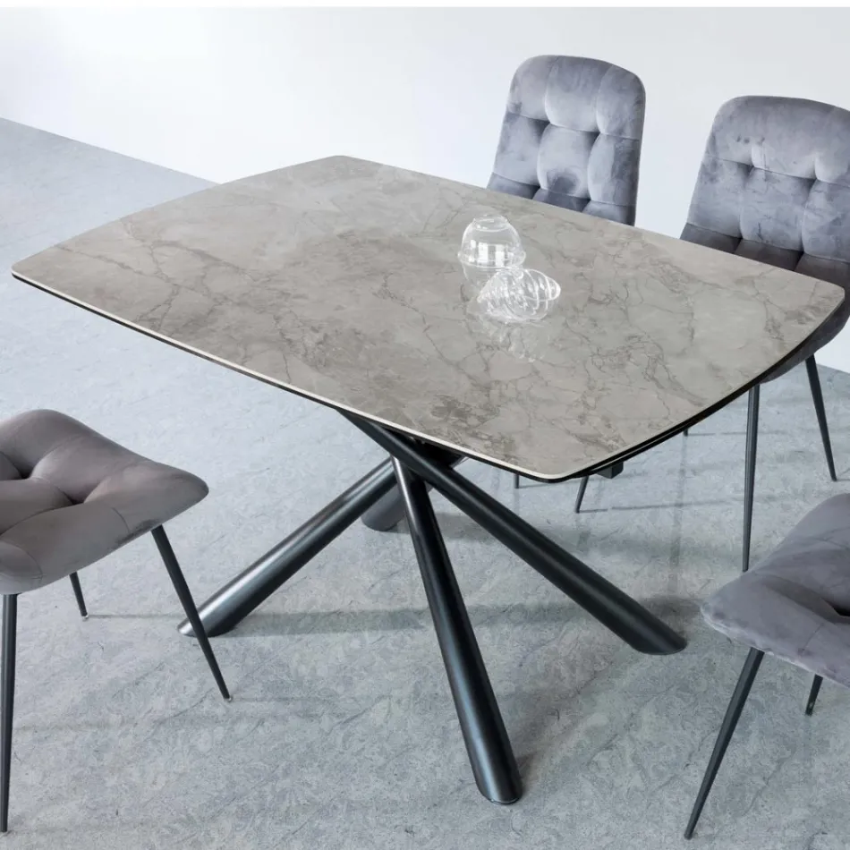 Udtrækkeligt spisebord (200/230 cm) i glaskeramik og metal - Naisha Viadurini