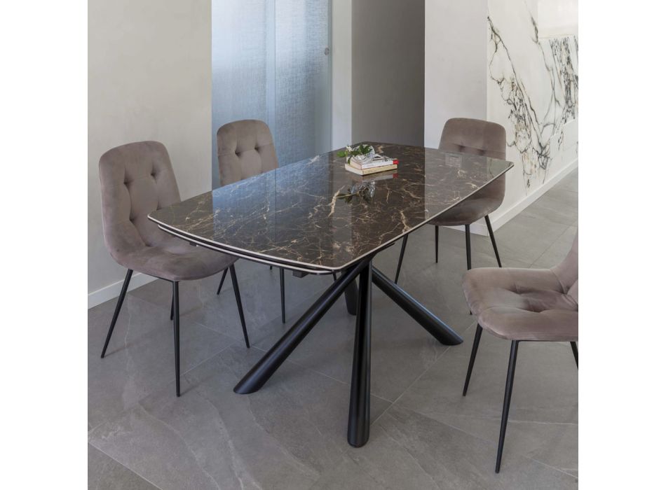 Udtrækbart spisebord til 230 cm i glaskeramik og metal - Kinari Viadurini