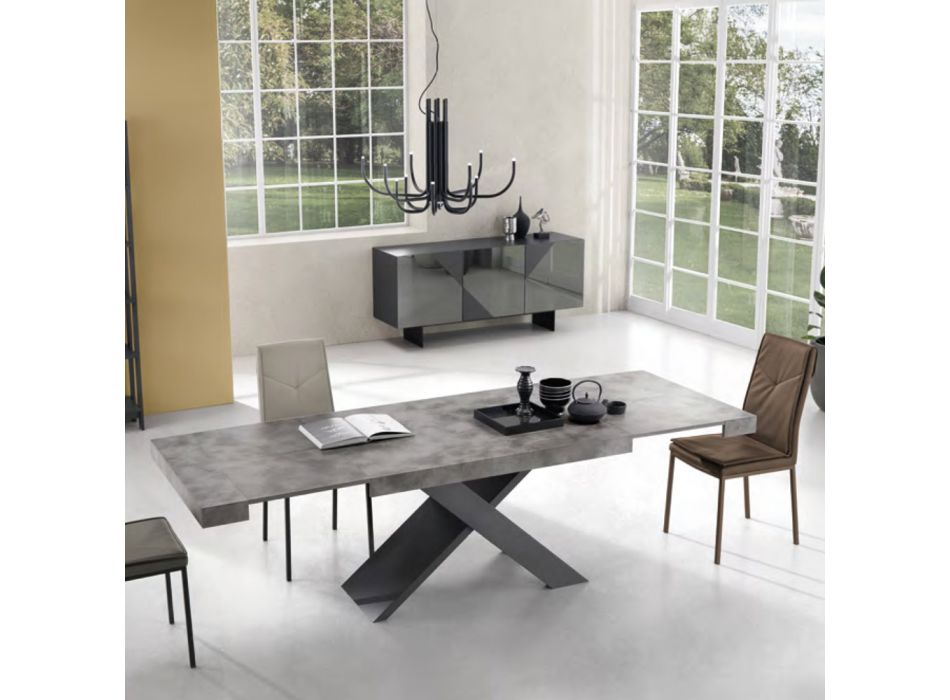 Spisebord, der kan forlænges til 260 cm Cementeffekt Fremstillet i Italien - Odelmo Viadurini