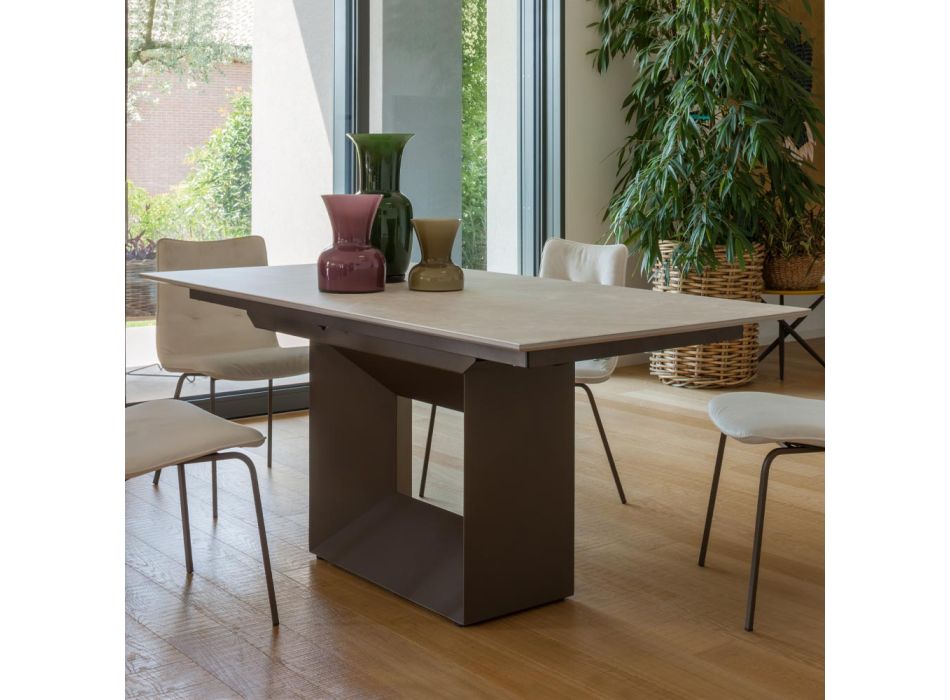 Udtrækbart spisebord til 298 cm i keramik og metal Made in Italy - Solsikke Viadurini