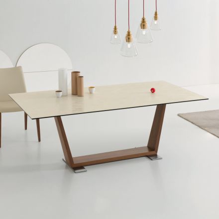 Udtrækkeligt spisebord til 3 m i keramik og træben - Cesteo Viadurini