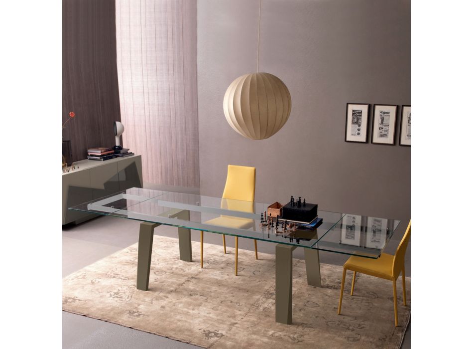 Spisebord Kan forlænges til 300 cm i træ- og glasplade - Bedrio Viadurini