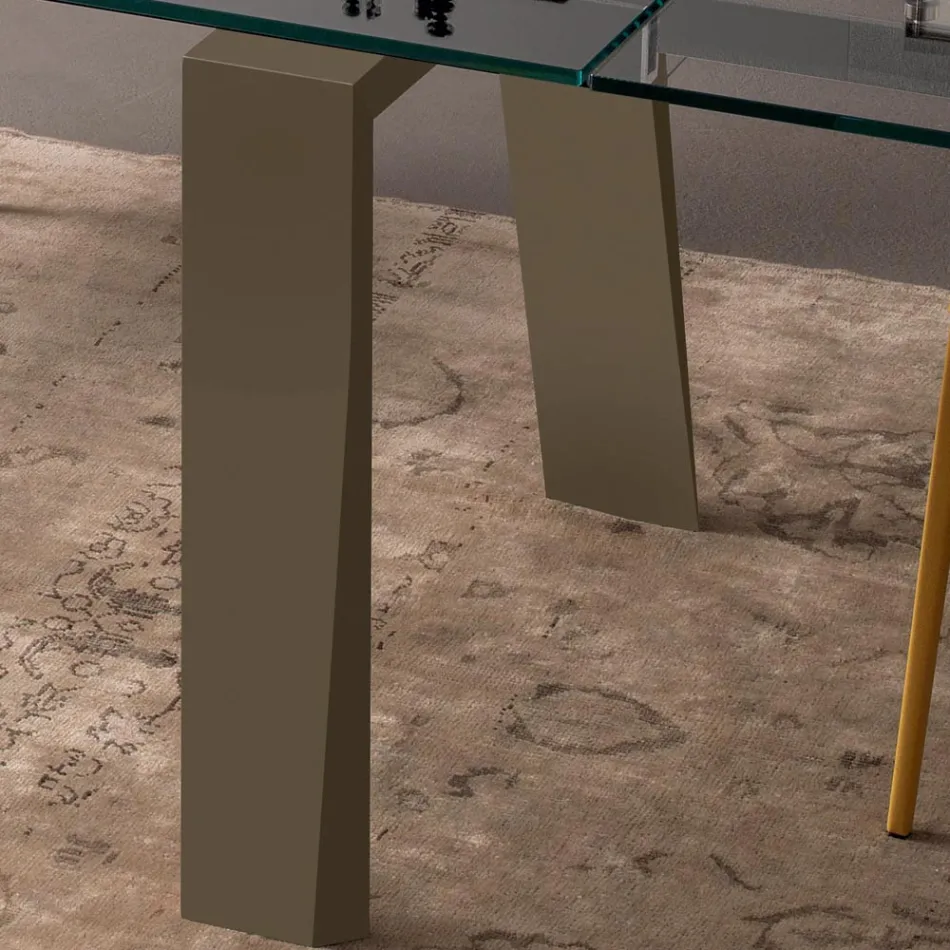 Spisebord Kan forlænges til 300 cm i træ- og glasplade - Bedrio Viadurini