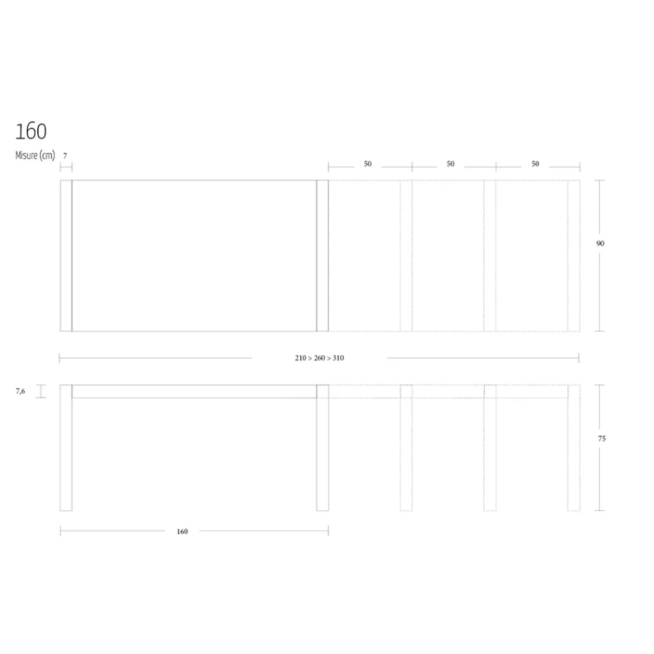 Metal spisebord, der kan forlænges til 310 cm Fremstillet i Italien - Euclide Viadurini