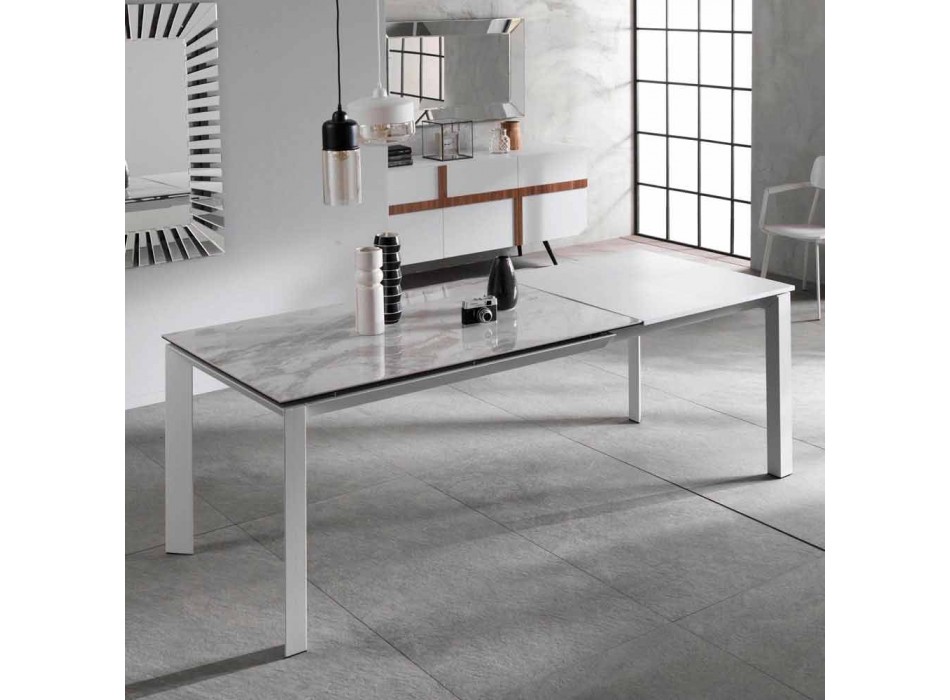 Udvideligt spisebord med marmor effekt keramisk top, Nosate Viadurini