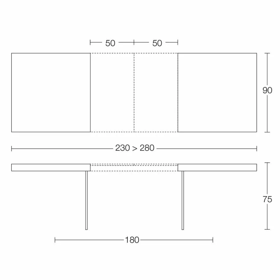 Udtrækkeligt spisebord Op til 280 cm i træ og glas fremstillet i Italien - Focus Viadurini
