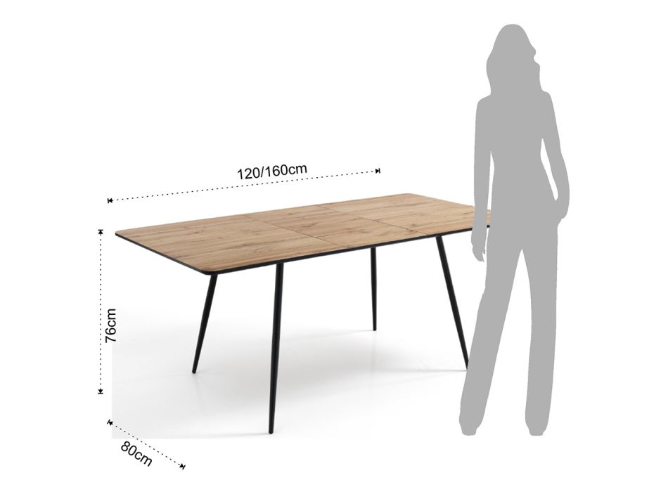 Udtrækkeligt spisebord Op til 160 cm i Mdf og Black Metal - Crumiro Viadurini
