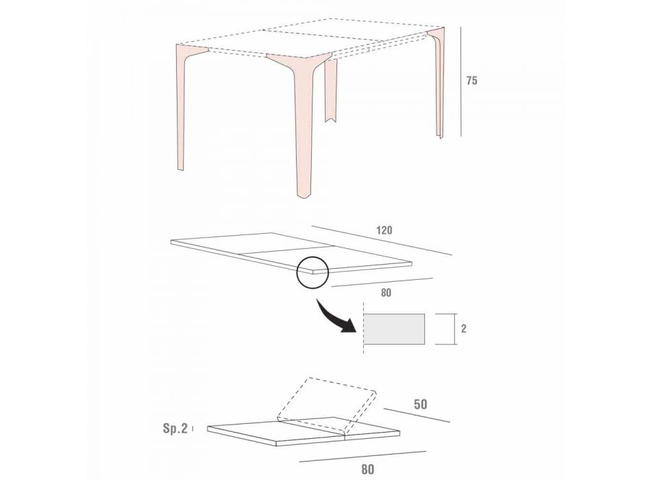 Udtrækkeligt spisebord Op til 222 cm i Fenix Made in Italy - Vulcano Viadurini