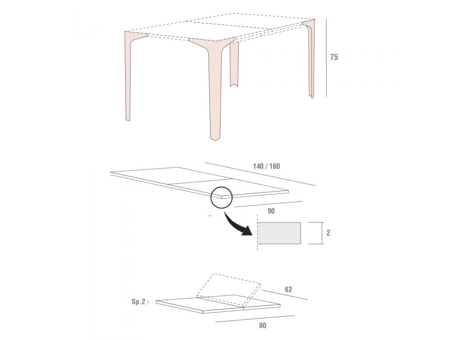 Udtrækkeligt spisebord Op til 222 cm i Fenix Made in Italy - Vulcano Viadurini