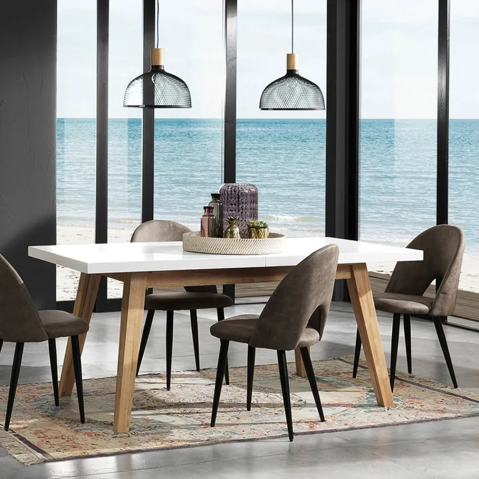 Udtrækbart spisebord op til 235 cm i hvidlakeret Mdf - Fedora Viadurini