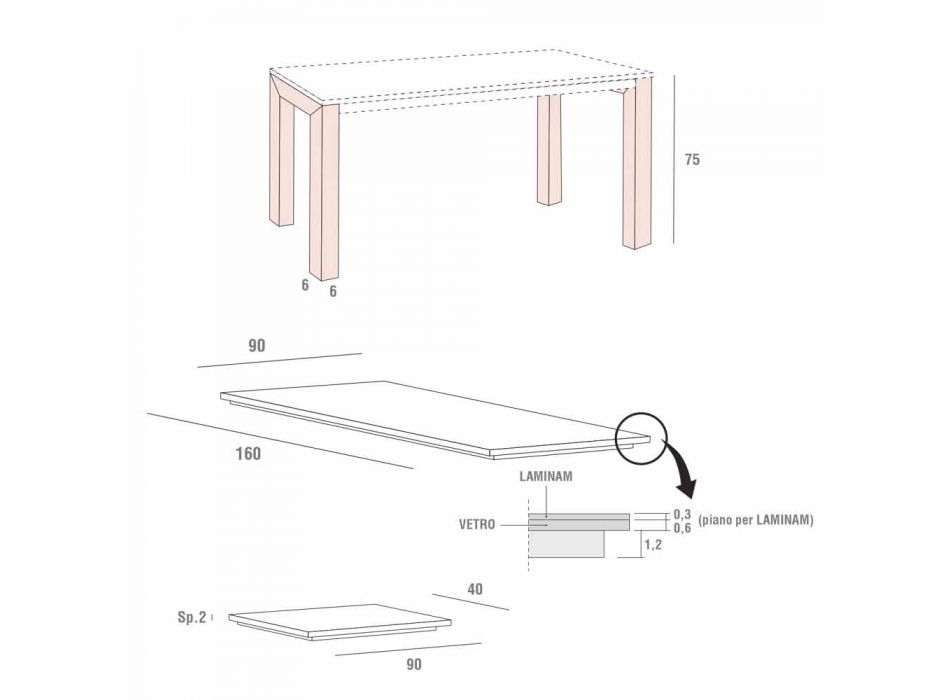 Udtrækkeligt spisebord Op til 240 cm i Laminam Fremstillet i Italien - Monolith Viadurini