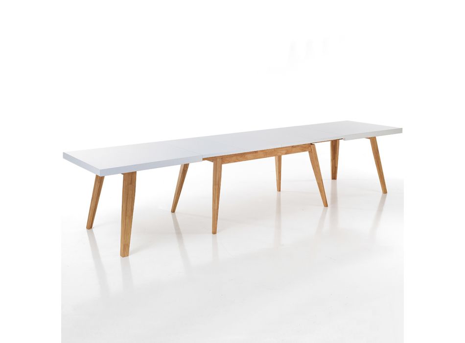 Udtrækbart spisebord Op til 315 cm i Mdf og massivt træ - Paolo Viadurini