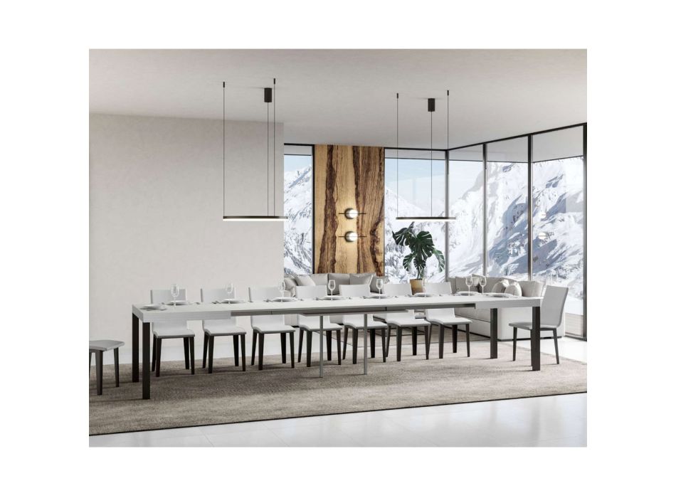Udtrækkeligt spisebord op til 440 cm i træ og jern Made in Italy - Foxy Viadurini