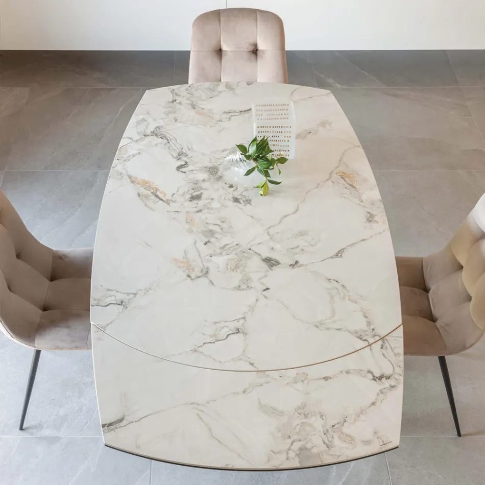 Udtrækkeligt spisebord i keramik og metalbund - Indira Viadurini