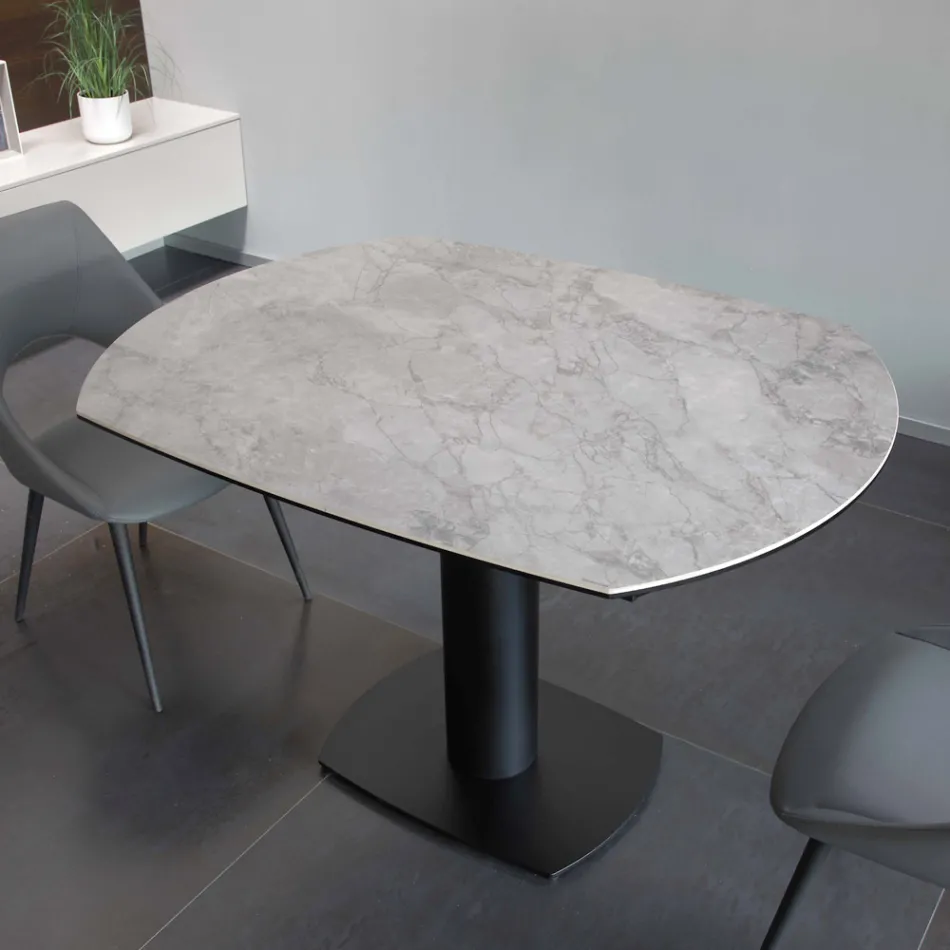 Udtrækkeligt spisebord i keramik og metalbund - Indira Viadurini