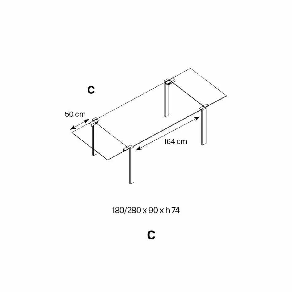 Udvideligt spisebord i Extralight glas og metal fremstillet i Italien - Sopot Viadurini