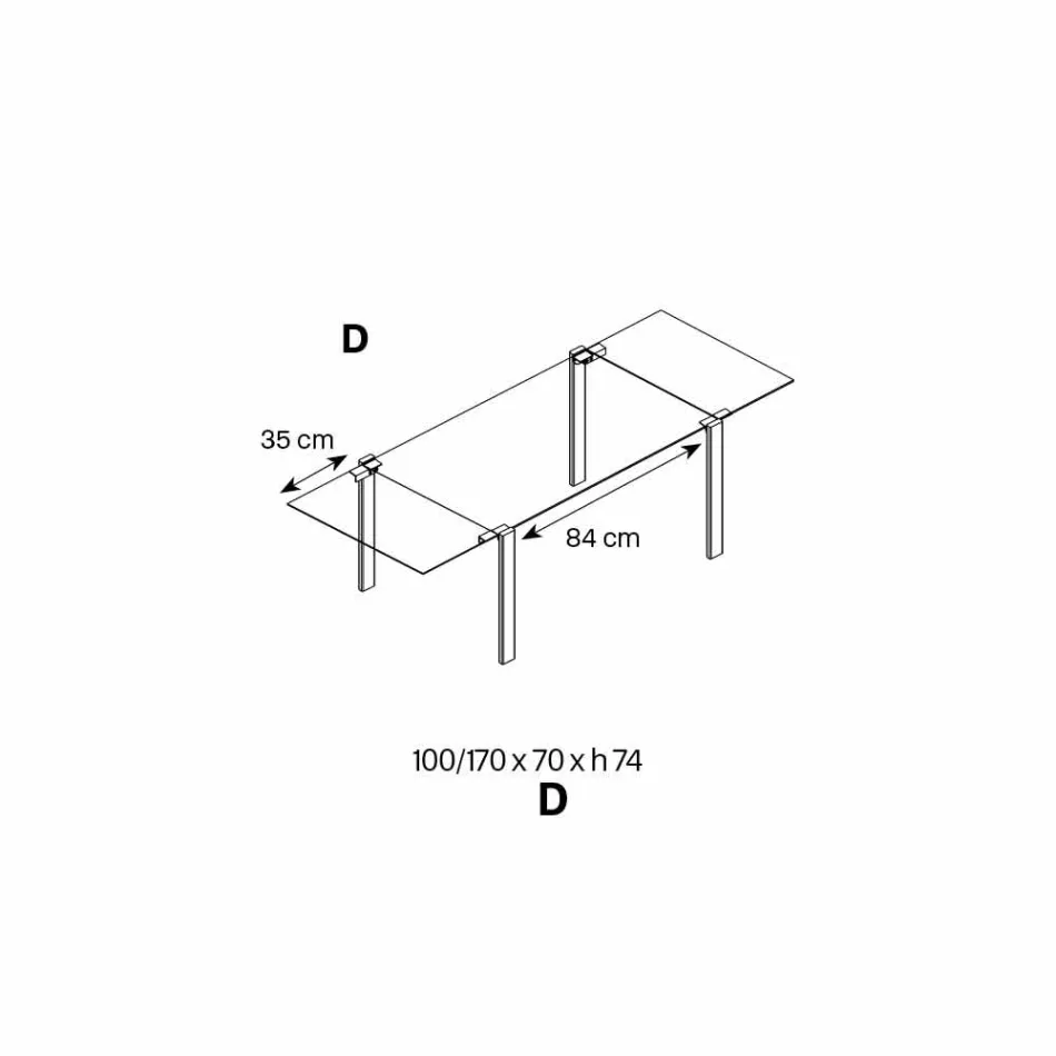 Udvideligt spisebord i Extralight glas og metal fremstillet i Italien - Sopot Viadurini