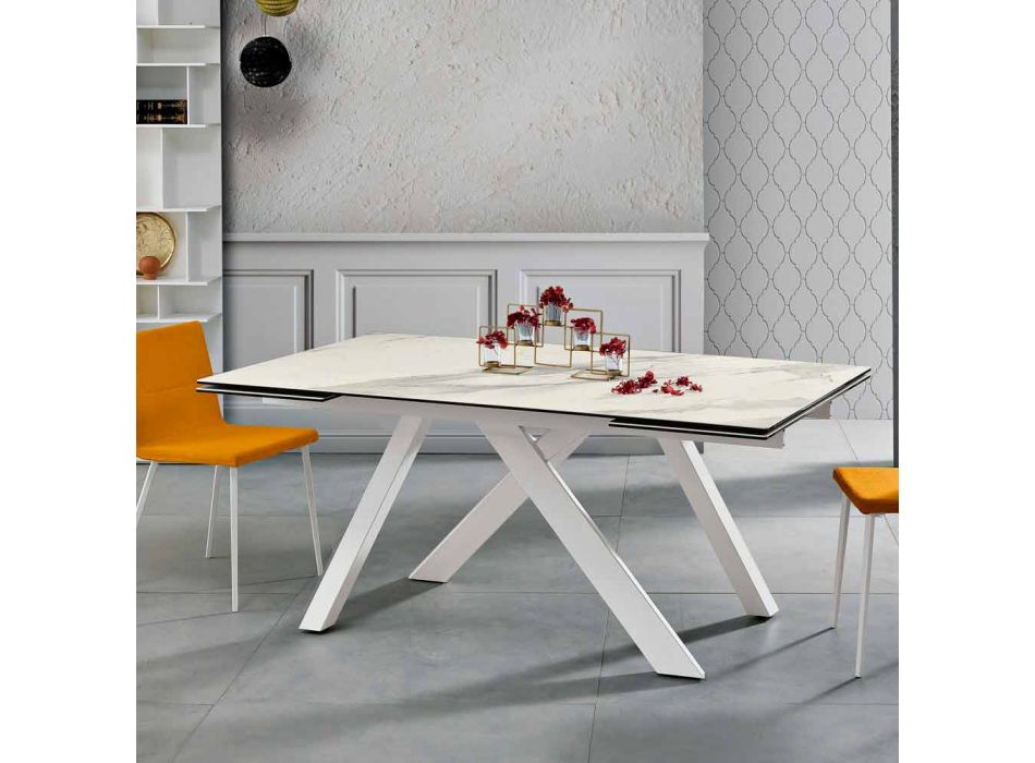 Udvideligt keramisk glas spisebord lavet i Italien, Wilmer Viadurini