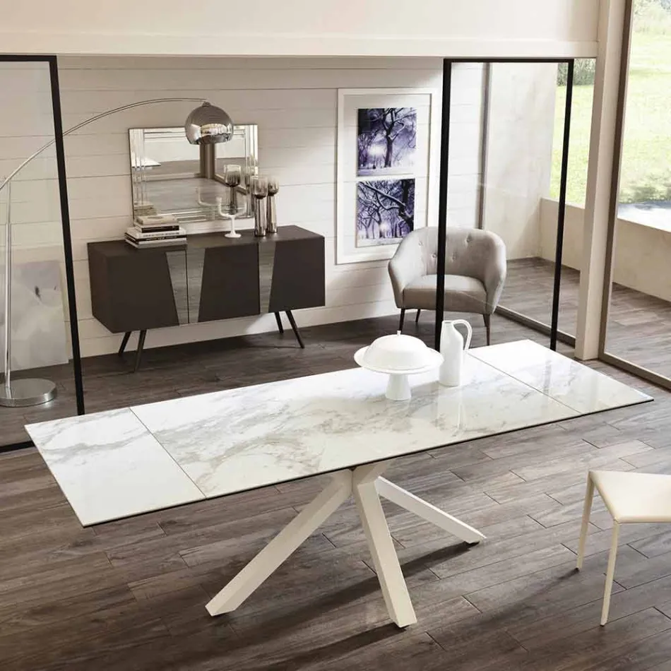 Spisning glas-keramiske udtræksbord, L.160 / 240xp.90 cm, Bacchus Viadurini