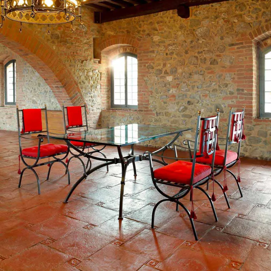 Håndlavet spisebord med glasplade Fremstillet i Italien - Principe Viadurini